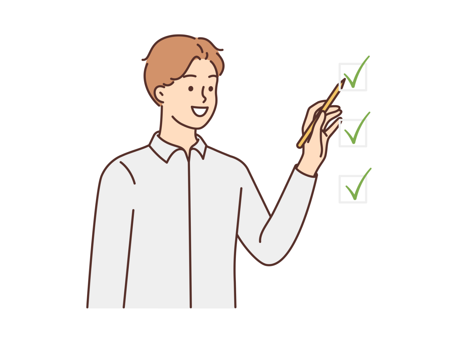 チェックポイントにチェックを入れる男性